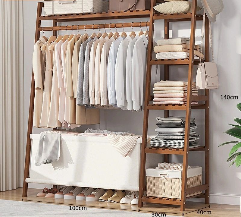 部屋の簡単な服を掛けて棚床寝室省空間家庭用の多機能の実木質キャビネット創意服服帽掛けです