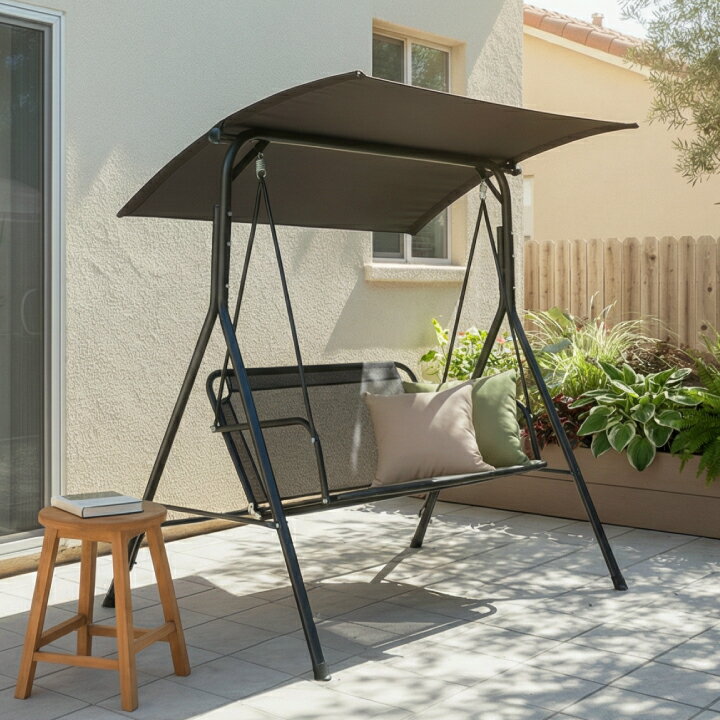 Benches - タカショー ガーデン ベンチ 屋外 ファニチャー 2人乗り 自立式 屋根付き UVカット ハンギングチェアー バルコニー カフェ / スウィングベンチ /中型