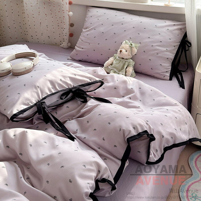布団カバー 3点4点セット ドット・水玉柄 リボン柄 掛け布団カバー シングル おしゃれ 羽毛布団カバー セミダブル 洋式・和式兼用 ふとんかばー 敷布団カバー 枕カバー 寝具カバーセット カバーセット ベッド用品 防ダニ 抗菌 通気 吸湿 速乾 北欧 シーツセット 四季通用 aoyamaavenue-10002918 青山Avenue サンプル画像3