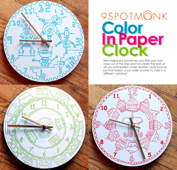 塗り絵も出来ちゃう掛け時計 Color In Paper Clock 〔9SpotMonk〕クロック プレゼントにも】 送料無料