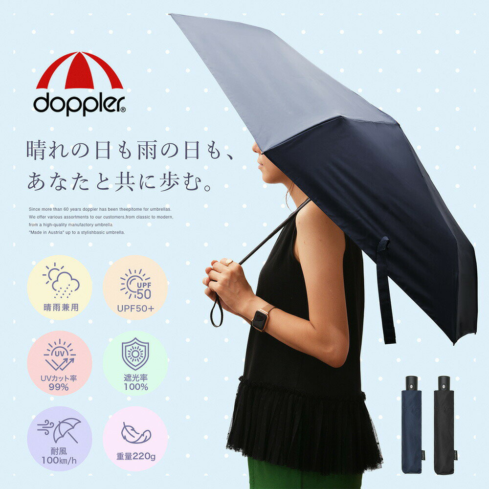 オーストリア doppler(ドップラー社) 晴雨兼用 ワンタッチ開閉超軽量折りたたみ傘