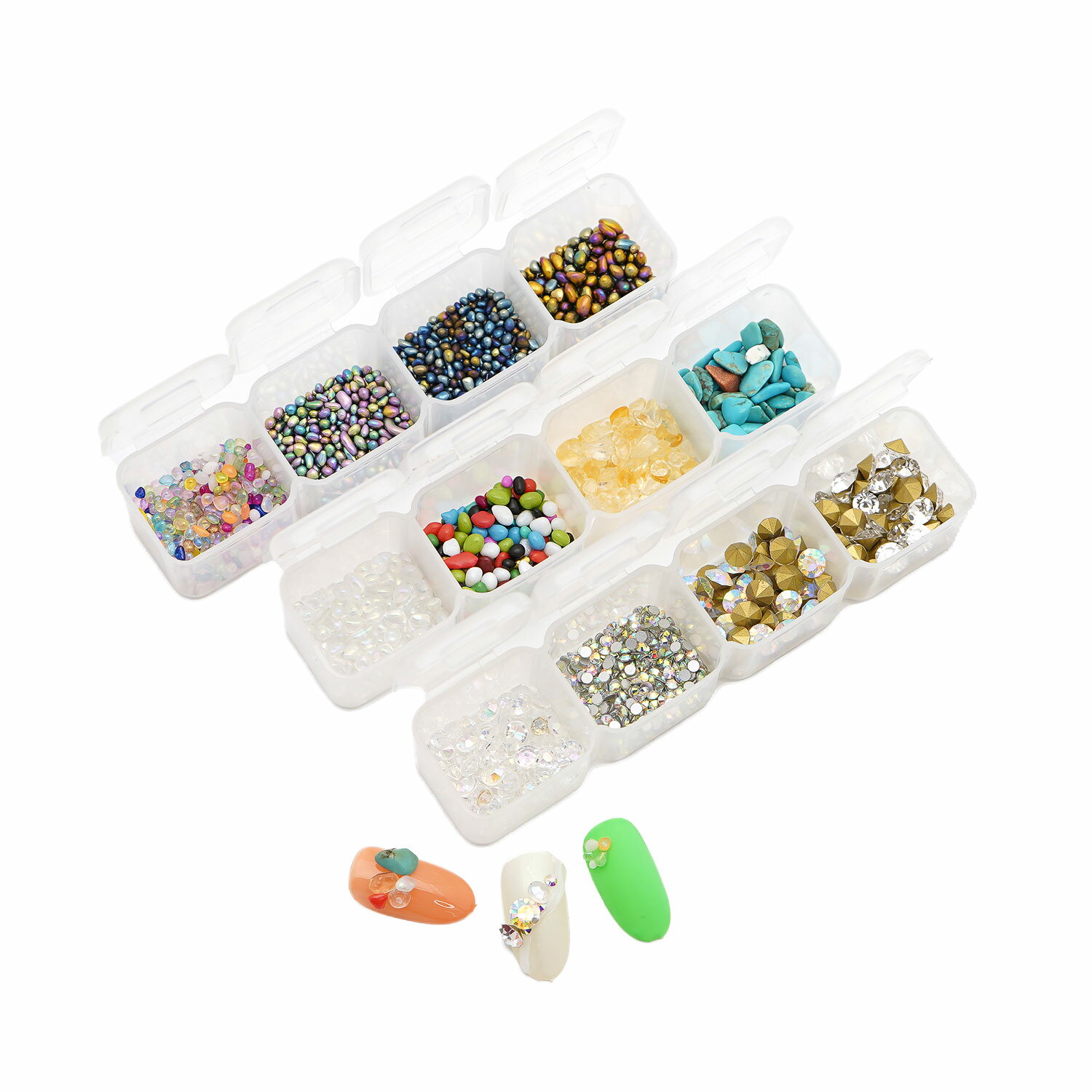 ストーン つぶつぶ 天然石など 4種 セット ケース入りラインストーン Vカット ストーン ABストーン い..