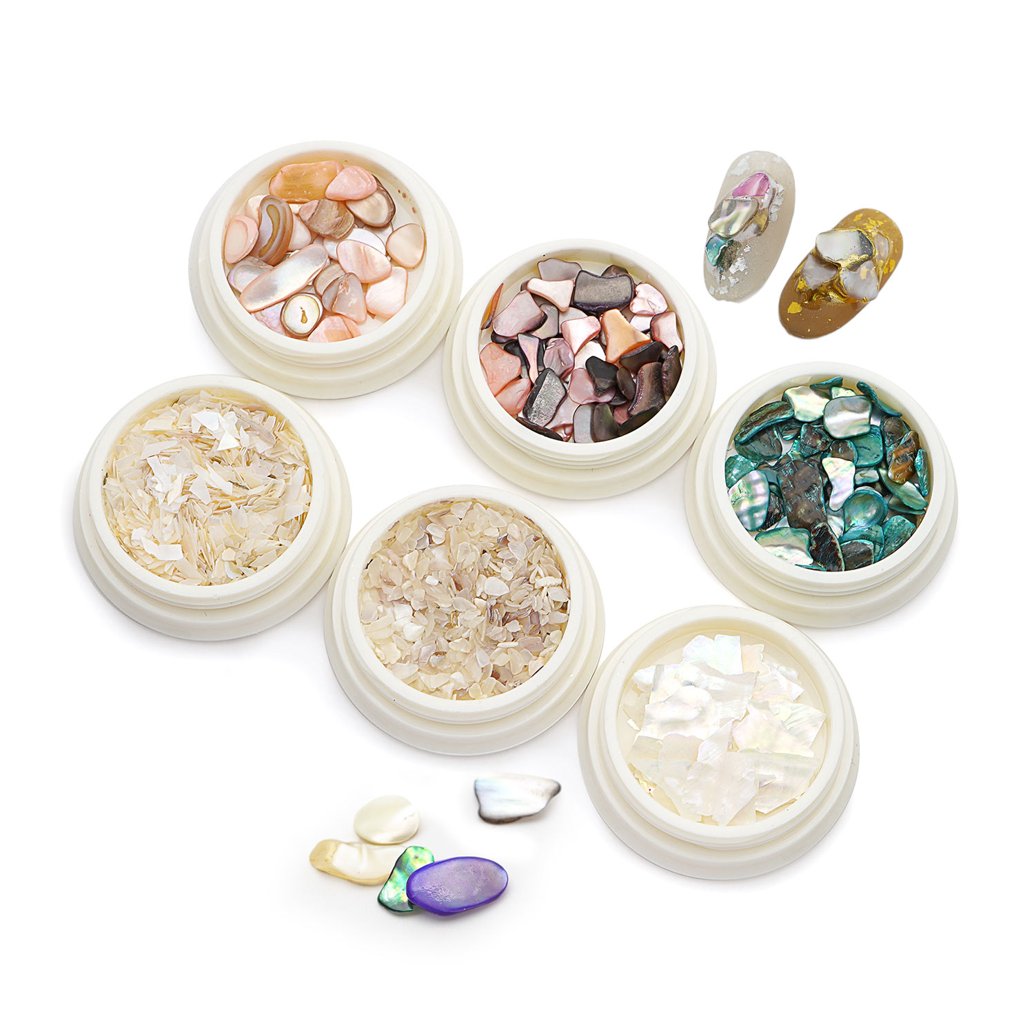 高品質 天然 シェル パーツ 6色セット シャイニー シート クラッシュ 偏光貝殻 シェルパウダー 夏ネイル レジンパーツ ビーチネイル タイプ別 サイズ別 柄...