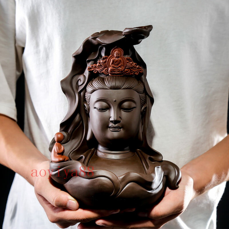 仏像「観世音菩薩」 紫砂 陶磁器 繊細 極上珍品 開運祈る 厄除け 玄関 置き物 3