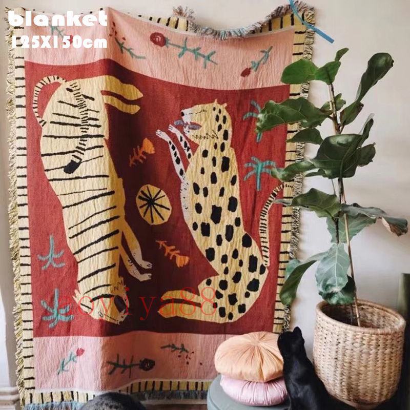 タペストリー ブランケット クリスマス おしゃれ 大判 Tapestry throw blanket 虎と豹 ソファー毛布 保暖 冷房対策 ひざ掛け やさしい暮らし 北欧 キャンプ 暖かい