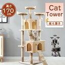 【期間限定! 22580円→21980円】 キャットタワー 高さ170cm 大型猫 猫タワー 据え置き スリム おもちゃ ハウス 太い支柱 運動不足 安定性抜群...