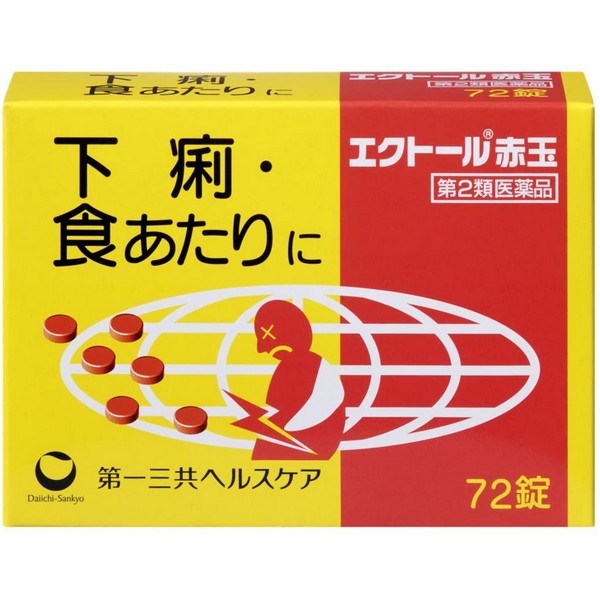 ※パッケージデザイン等は予告なく変更されることがあります ■ 5つの成分が下痢・食あたりに効果を発揮します ■ 暴飲暴食、冷え、ストレス等の様々な原因で起こる下痢に有効です ■ 3歳のお子様からお使いいただける、のみやすい小粒の錠剤です 効能・効果 下痢、消化不良による下痢、食あたり、はき下し、水あたり、くだり腹、軟便、腹痛を伴う下痢 成分・分量 18錠中 成分 分量 作用 アクリノール水和物 120mg 腸内病原菌に対する殺菌作用により、下痢を止める。 タンニン酸ベルベリン 180mg 腸内病原菌に対する殺菌作用と収れん作用により、下痢を止める。 ウルソデオキシコール酸 30mg 利胆作用により、消化を助ける。 ゲンノショウコエキス末（原生薬として1500mg） 250mg 収れん作用により、下痢を止める。 ロートエキス3倍散（ロートエキスとして45mg） 135mg 鎮痛、鎮痙作用により、痛みを和らげる。 添加物：バレイショデンプン、乳糖、セルロース、無水ケイ酸、CMC-Ca、ヒドロキシプロピルセルロース、タルク、ステアリン酸Mg、ヒプロメロース、マクロゴール、赤色102号 用法・用量 年齢 1回服用量 1日服用回数 成人（15歳以上） 6錠 1日3回を限度とし服用する。服用間隔は4時間以上おくこと。 11歳以上15歳未満 4錠 8歳以上11歳未満 3錠 5歳以上8歳未満 2錠 3歳以上5歳未満 1錠 3歳未満 服用しないこと 内容量 72錠 使用上の注意 してはいけないこと （守らないと現在の症状が悪化したり、副作用・事故が起こりやすくなります） 本剤を服用している間は、次の医薬品を服用しないこと 胃腸鎮痛痙薬 授乳中の人は本剤を服用しないか、本剤を服用する場合は授乳を避けること （母乳に移行して乳児の脈が速くなることがある。） 相談すること 次の人は服用前に医師又は薬剤師に相談すること 医師の治療を受けている人 発熱を伴う下痢のある人、血便のある人または粘膜便の続く人 急性の激しい下痢または腹痛・腹部膨満・はきけ等の症状を伴う下痢のある人 （本剤で無理に下痢をとめるとかえって病気を悪化させることがある。） 妊婦または妊娠していると思われる人 高齢者 本人または家族がアレルギー体質の人 薬によるアレルギー症状を起こしたことがある人 次の症状のある人 排尿困難 次の診断を受けた人 心臓病、緑内障 次の場合は、直ちに服用を中止し、この説明文書を持って医師または薬剤師に相談すること 服用後、次の症状があらわれた場合 皮ふ・・・・発疹・発赤、かゆみ 5〜6回服用しても症状がよくならない場合 次の症状があらわれることがあるので、このような症状の継続又は増強が見られた場合には、服用を中止し、医師または薬剤師に相談すること 口のかわき その他の注意 母乳が出にくくなることがある 用法用量に関連する注意 用法・用量を厳守すること 小児に服用させる場合には、保護者の指導監督のもとに服用させること 3歳以上の幼児に服用させる場合には、薬剤がのどにつかえることのないよう、よく注意すること 錠剤の取り出し方：錠剤の入っているPTPシートの凸部を指先で強く押して裏面のアルミ箔を破り、取り出して服用すること（誤ってそのまま飲み込んだりすると、食道粘膜に突き刺さる等思わぬ事故につながる。） 保管および取り扱い上の注意 直射日光の当たらない湿気の少ない涼しい所に保管すること 小児の手の届かない所に保管すること 他の容器に入れ替えないこと（誤用の原因になったり品質が変わる。） 本剤の使用期限は外装に記載してあるので、使用期限内に服用すること 製造販売元 第一三共ヘルスケア株式会社 〒103-8234 東京都中央区日本橋3-14-10 0120-337-336 製造国 日本 使用期限 使用期限が180日以上あるものをお送りします 商品区分 第2類医薬品 広告文責 有限会社　永井(090-8657-5539,072-960-1414)　