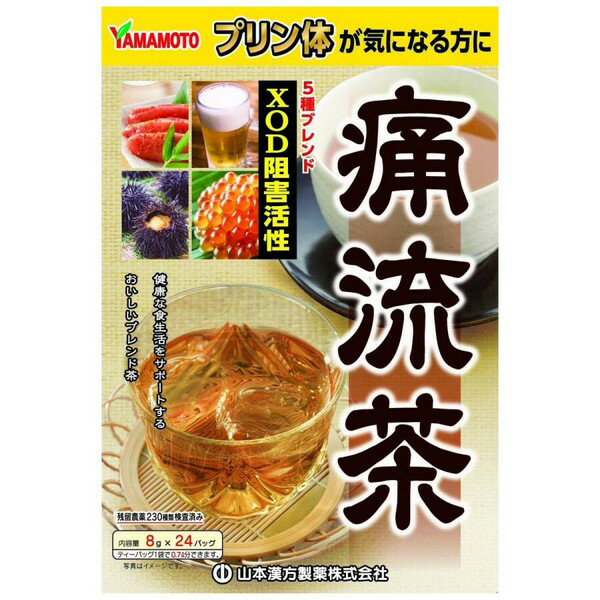 ※商品リニューアル等によりパッケージデザイン及び容量は予告なく変更されることがあります ★ 痛流茶は、プリン体が気になる方のお役に立つ素材を選びブレンドした健康茶です ★ 毎日の生活リズム、食習慣サポートにお役立てください 原材料 黒豆（遺伝子組み換えの黒豆は使用しておりません。）、ルイボス、バナバ葉、丁字、カンゾウ お召し上がり方 お水の量はお好みにより、加減してください。 本品は食品ですので、いつお召し上がりいただいても結構です。 【やかんで煮だす場合】 または、沸騰したお湯約700cc〜900ccの中へ1バッグを入れ、約5分間以上トロ火にて煮出し、1日数回に分けお飲みください。 【アイスの場合】 煮だした後、湯ざましをして、ペットボトル又はウォーターポットに入れ替え、冷蔵庫で冷やしてお飲みください。 【冷水だしの場合】 ウォーターポットの中へ1バッグを入れ、水 約800ccを注ぎ、冷蔵庫に入れて約2時間待てば冷水圧流茶になります。一夜出しもさらにおいしくなります。 【キュウスの場合】 ご使用中の急須に1袋をポンと入れ、お飲みいただく量のお湯を入れてお飲みください。濃いめをお好みの方はゆっくり、薄めをお好みの方は手早く茶碗へ給湯してください。 内容量 192g（8g×24バッグ） 使用上の注意 本品は、多量摂取により疾患が治癒したり、より健康が増進するものではありません。 摂りすぎないようにご利用ください。 他の食品と同様、体質や体調によりまれにアレルギーなどの症状がでることがあります。 お体に合わない場合はご使用を中止してください。 天然の素材原料ですので、色、風味が変化する場合がありますが、使用には差し支えありません。 乳幼児の手の届かない所に保存してください。 食生活は、主食、主菜、副菜を基本に、食事のバランスを。 ※ティーバッグの包装紙は食品衛生基準の合格品を使用しています。 煮出した時間や、お湯の量により、お茶の色や風味に多少のバラツキがでることがございますので、ご了承ください。また、そのまま放置しておきますと、特に夏期には、腐敗することがありますので、当日中にご使用ください。残りは冷蔵庫に保存ください。 ティーバッグの材質は、風味をよくだすために薄い材質を使用しておりますので、バッグ中の原材料の微粉が漏れて内袋に付着する場合がありますが、品質には問題がありませんので、ご安心してご使用ください。 メーカー名 株式会社カネボウ化粧品 原産国 日本 商品区分 健康食品 広告文責 有限会社　永井(090-8657-5539,072-960-1414)　