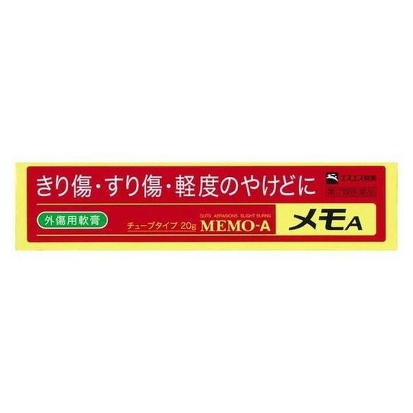 ※パッケージデザイン等は予告なく変更されることがあります 〜きり傷・すり傷、軽度のやけどに伸びのよい軟膏剤〜 &nbsp;★きり傷、すり傷、さし傷、かき傷、靴ずれ、軽度のやけどに &nbsp;★創傷面の殺菌・消毒に &nbsp;★ご家庭の常備薬として、またスポーツ時や旅行の際の携帯薬に 効能・効果 きり傷、すり傷、さし傷、かき傷、靴ずれ 軽度のやけど 創傷面の殺菌・消毒 成分・分量 ルコン酸クロルヘキシジン液・・・10mg 塩酸ジブカイン・・・3mg アラントイン・・・10mg ビタミンE酢酸エステル・・・1mg 酸化亜鉛・・・50mg 添加物として、パラフィン、ワセリン、サラシミツロウ、トリオレイン酸ソルビタン、フェノール、チモール、香料を含有します。 容量 20g 用法・用量 1日数回、適量を患部に塗布してください。 《用法用量に関連する注意》 小児に使用させる場合には、保護者の指導監督のもとに使用させてください。 目に入らないように注意してください。 万一、目に入った場合には、すぐに水又はぬるま湯で洗ってください。なお、症状が重い場合には、眼科医の診療を受けてください。 外用にのみ使用してください。 使用上の注意 《相談すること》 次の人は使用前に医師、薬剤師又は登録販売者に相談してください 医師の治療を受けている人。 薬などによりアレルギー症状を起こしたことがある人。 患部が広範囲の人。 深い傷やひどいやけどの人。 使用後、次の症状があらわれた場合は副作用の可能性があるので、直ちに使用を中止し、この説明書を持って医師、薬剤師又は登録販売者に相談してください 関係部位症状皮ふ発疹・発赤、かゆみ 　　　5〜6日間使用しても症状がよくならない場合は使用を中止し、この説明書を持って医師、薬剤師又は登録販売者に相談してください 保管及び取扱い上の注意 《保管及び取扱い上の注意》 直射日光の当たらない涼しい所にフタをよくしめて保管してください。 小児の手の届かない所に保管してください。 他の容器に入れ替えないでください。（誤用の原因になったり品質が変わることがあります。） 使用期限をすぎたものは使用しないでください。 メーカー名 エスエス製薬株式会社 商品区分 第2類医薬品 広告文責 有限会社　永井(090-8657-5539,072-960-1414)　