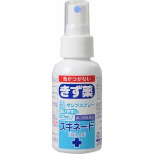 ※パッケージデザイン等は予告なく変更されることがあります 〜すり傷、きり傷、靴ずれ等の創傷面の殺菌・消毒薬として〜 &nbsp;★色がつかない、しみにくい、キズの殺菌消毒剤です &nbsp;★ポンプスプレータイプなのでキレイな霧がでます 効能・効果 切り傷、すり傷、さし傷、かき傷、靴ずれ、創傷面の殺菌・消毒、痔疾の場合の肛門の殺菌・消毒 成分・分量 本品100ml中 ジプカイン塩酸塩：100mg ナファゾリン塩酸塩：100mg クロルフェニラミンマレイン酸塩：200mg ベンザルコニウム塩化物：100mg 添加物：塩化ナトリウム、チモール、l-メントール、エタノール 容量 80mL 用法・用量 1日数回患部に噴霧又はガーゼ、脱脂綿に浸して塗布する。 《用法用量に関連する注意》 定められた用法・用量を厳守すること 小児に使用させる場合には、保護者の指導監督のもとに使用させること 目に入らないように注意すること。万一、目に入った場合には、すぐに水又はぬるま湯で洗うこと。なお、症状が重い場合には、眼科専門医の診療を受けること 外用にのみ使用し、内服しないこと 使用方法 キャップをはずし、患部に向けてノズルを押すと薬液が霧状に出ます。患部の周囲も洗い流す様に数回噴霧してください。 使用上の注意 《相談すること》 次の人は使用前に医師、薬剤師又は登録販売者に相談すること 医師の治療を受けている人 薬などによりアレルギー症状を起こしたことがある人 患部が広範囲の人 深い傷やひどいやけどの人 使用後、次の症状があらわれた場合は副作用の可能性があるので、直ちに使用を中止し、製品を持って医師、薬剤師又は登録販売者に相談すること 関係部位症状皮膚発疹・発赤、かゆみ、はれ 5-6日間使用しても症状がよくならない場合は使用を中止し、製品を持って医師、薬剤師又は登録販売者に相談すること 保管及び取扱い上の注意 《保管及び取扱い上の注意》 小児の手の届かない所に保管すること 直射日光の当たらない湿気の少ない涼しい所に密栓して保管すること 誤用をさけ、品質を保持するため、他の容器に入れかえないこと 使用期限を過ぎた製品は使用しないこと 製造販売元 大洋製薬株式会社 〒113-0033 東京都文京区本郷3-14-16 0120-184328 製造国 日本 使用期限 使用期限が180日以上あるものをお送りします 商品区分 第2類医薬品 広告文責 有限会社　永井(090-8657-5539,072-960-1414)