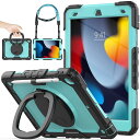 SEYMAC stock iPadケース 第9/8/7世代 リングハンドル耐衝撃ケース 10.2インチ専用 ペン収納 ショルダーストラップ フィルム付きフレーム(ライトブルー+ブラック)