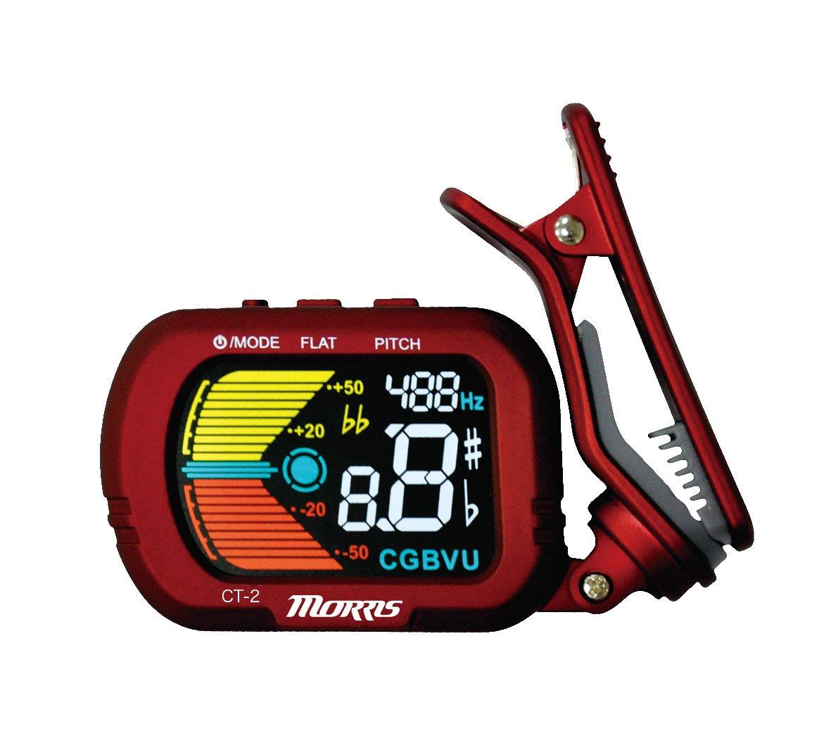 スタイル：CT-2◆商品名：モーリス クリップチューナー 見やすいカラー表示 CT-2見やすいカラー液晶ディスプレイ採用。楽器を傷つけにくいラバー コーティングが全体的に施されています。使用電池:CR2032キャリブレーションは430から450Hz、1Hz単位商品紹介取扱いが簡単なクリップ式オート・チューニングメータ。ギターのヘッド部などに取り付けることにより、楽器の鳴動を感知して正確な音程をお手軽に測定。弦楽器、管楽器を問わず、多くの楽器に対応可能なクロマティック・モードに加え、ギター、ベース、ウクレレ、バイオリン、それぞれ専用の測定モードに切り替え可能。 明るく大きなディスプレイにより、暗い場所でのチューニングにも最適。の際は、ナイロン包装のみです。ヤマトDM便の厚みの規定上、ご理解ご容赦下さい。★納品書、領収書は入れていませんので、御了承願います★定休日の月曜日のみ、出来ませんので、ご容赦ください★（付属の電池は、テスト用ですので、早い時期での交換をお勧め致します）