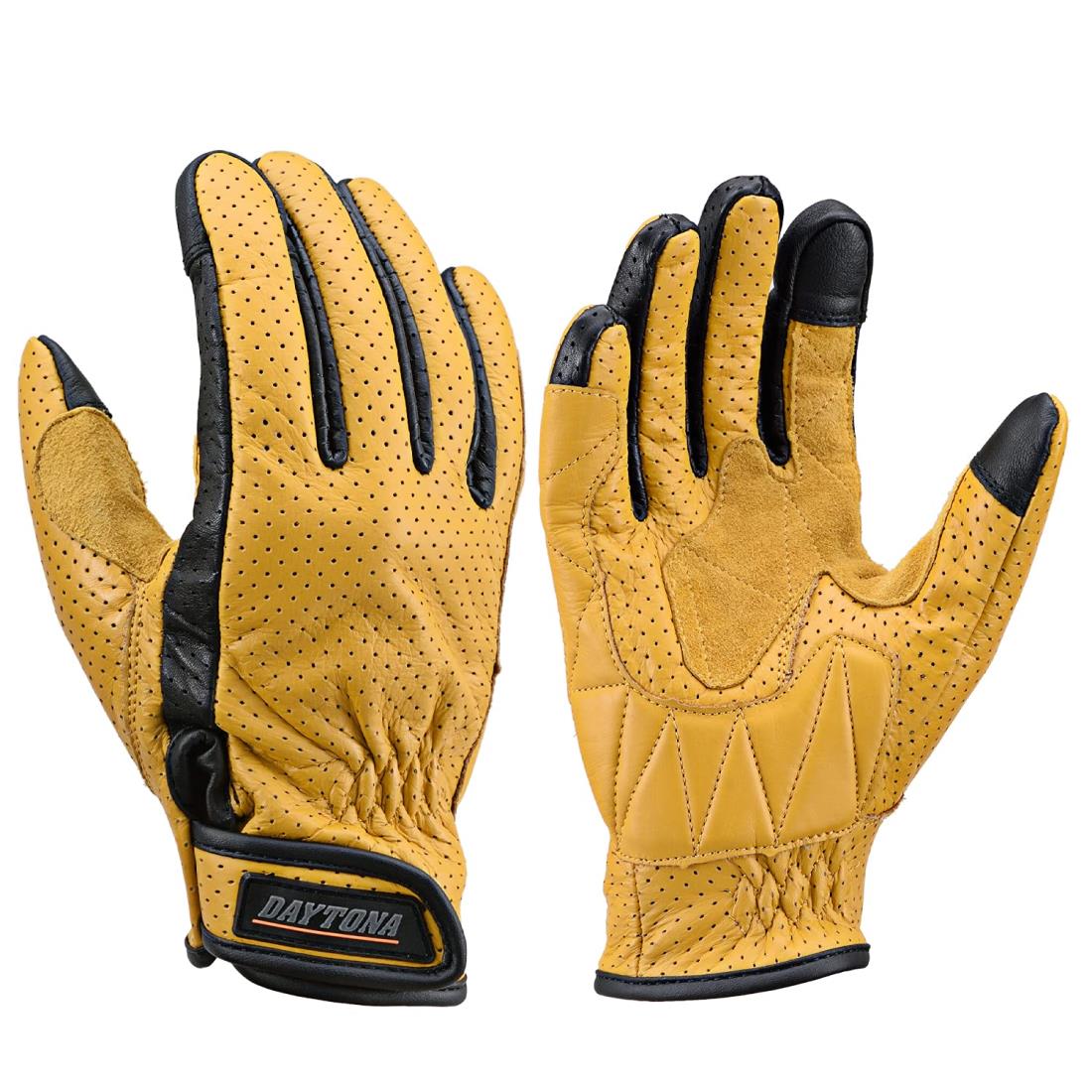 デイトナ(Daytona) バイク用 グローブ 春夏秋 本革(牛革) スマホ対応 カウレザー パンチングメッシュ スタンダードグローブ HBG-129 イエ ロー Mサイズ 18908