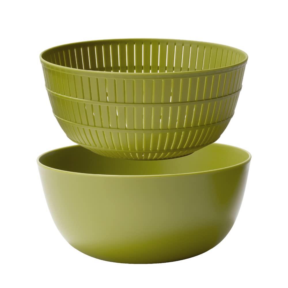 ライクイット (like-it) ざる ボウル 電子レンジ対応 Colander＆Bowl 米とぎにも使える ザルとボール Ф22.7×高10.4cm ボウル:Ф23.7×高10.7cm グリーン 日本製 水切り 湯切り可能 耐熱ボウル
