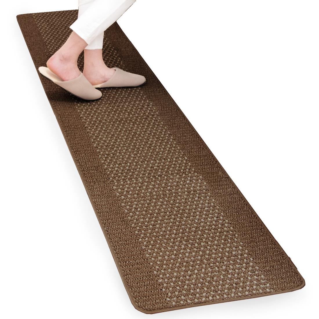 オカ (OKA) 優踏生 洗いやすいキッチンマット ブラウン 約45cm×240cm (洗える 台所マット ロング おしゃれ 日本製 ずれない すべり止め)