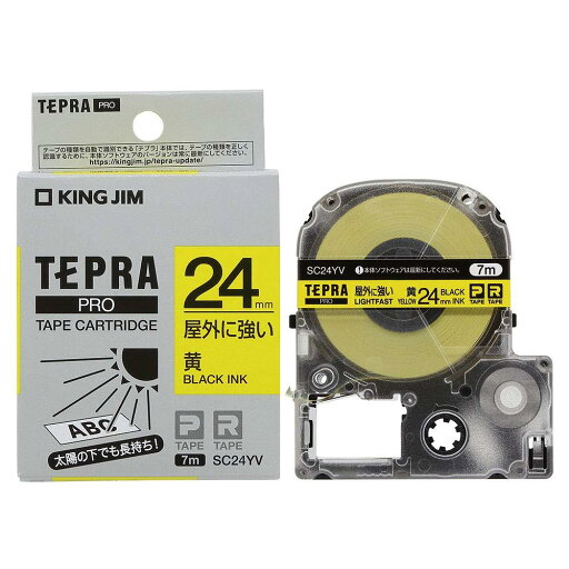 キングジム 【純正】 テプラPROテープカート リッジ 屋外に強いラベル 24mm 黄ラベル/黒文字 長さ7m SC24YV キングジム 【純正】 テプラPROテープカート リッジ 屋外に強いラベル 24mm 黄ラベル/黒文字 長さ7m SC24YV