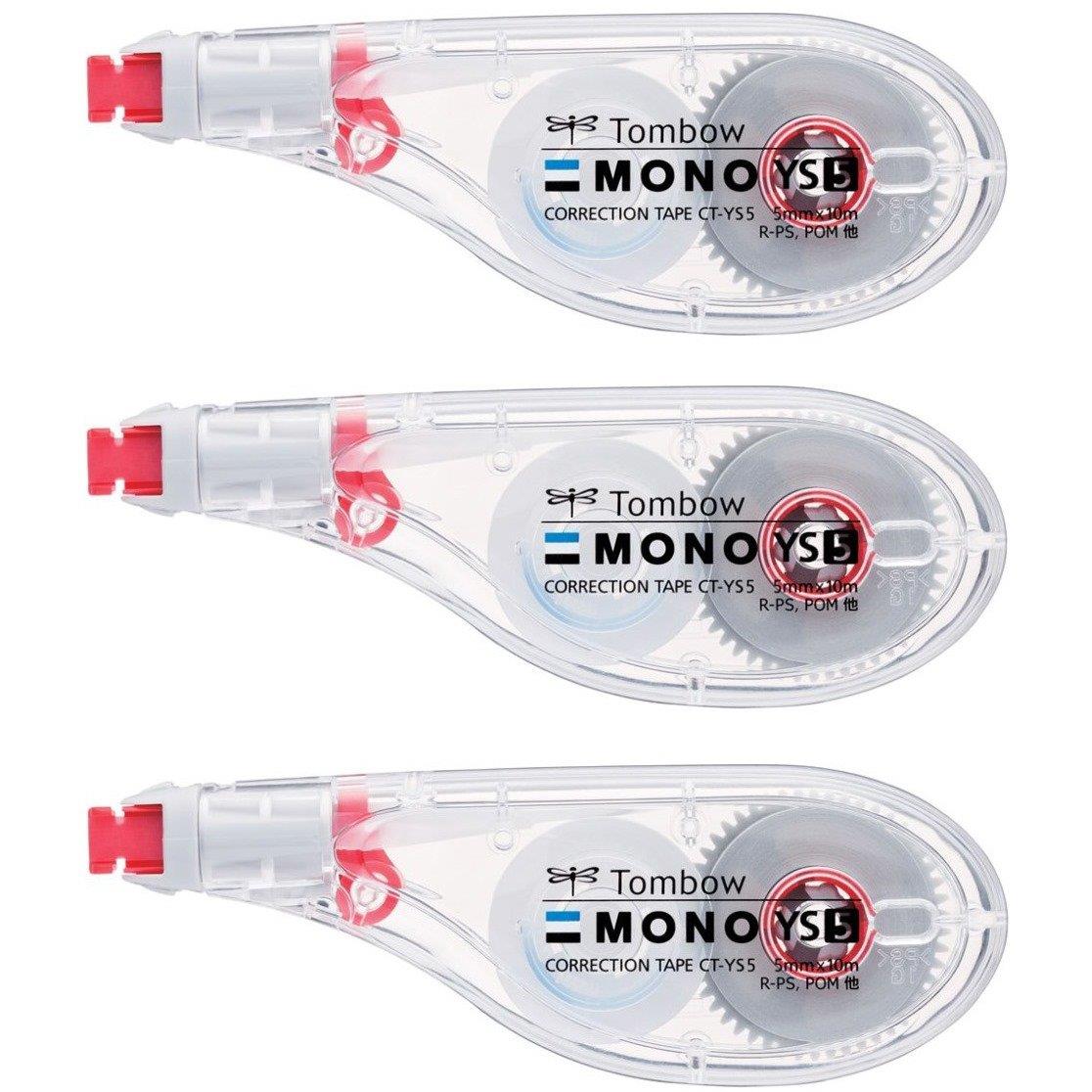 トンボ鉛筆 修正テープ 5mm MONO モノYS (ペン感覚で使える横引きタイプ) 使い切りタイプ 10m 3個 KCA-326 (CT-YS5×3)