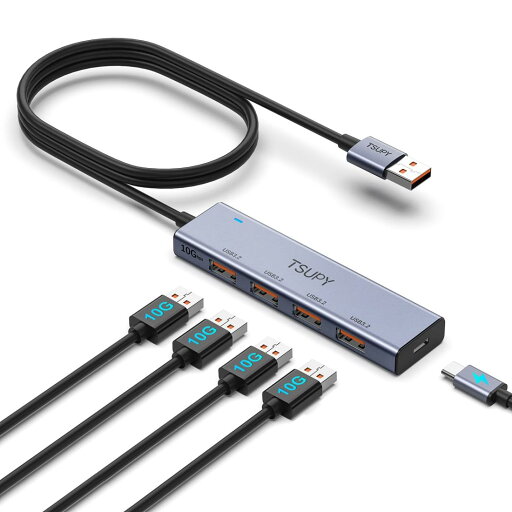 10Gbps USB3.2ハブ5ポート,TSUPY USB 3.2 Gen 2 ハブ 120cm延長ケーブル アルミ製 USB-A 3.2*4 ポート拡張 usb増設 セルフパワーとバスパワー両用 スリム コンパクト Windows/Mac/ChromeBook/iPad Pro/MacBook/Switch他対応usb3.2 hub 【2025新型】 10Gbps USB3.2ハブ5ポート,TSUPY USB 3.2 Gen 2 ハブ 120cm延長ケーブル アルミ製 USB-A 3.2*4 ポート拡張 usb増設 セルフパワーとバスパワー両用 スリム コンパクト Windows/Mac/ChromeBook/iPad Pro/MacBook/Switch他対応usb3.2 hub 【2025新型】