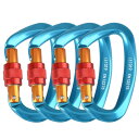Azarxis ロックカラビナ Dリング 登山釦 アルミカラビナ 耐荷重25KN 高強度 アウトドア ハンモック キャンプ用 クライミング バックパックフック 脱落防止 (ブルー - 4個入り)