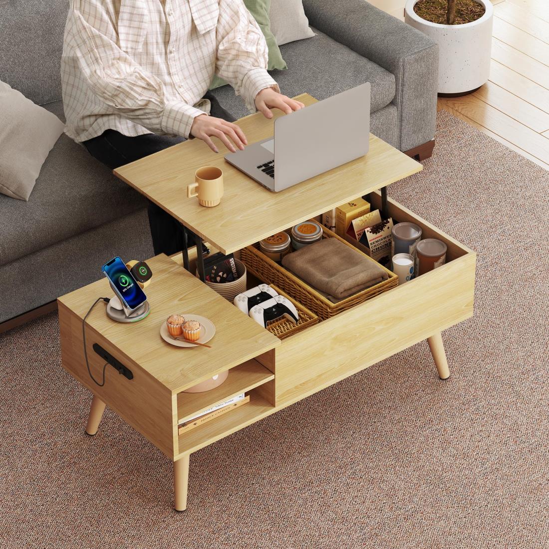 WLIVE コーヒーテーブル 昇降式 リビング ローテーブル リフティング センターテーブル 収納 天板昇降 ..