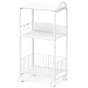 PRTONE キッチンラック キッチンワゴン キャスター付き 天板付き 幅43×奥行30×高さ87.3cm ベッドサイドテーブル メタルラック 3段 エスカン付き キッチン 収納 棚 スリム 取っ手付き ナイトテーブル ソファーテーブル スチールラック 収納ワゴン ホワイト