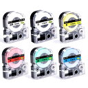 Mylabel キングジム用 テプラ テープ 12mm 互換テープカート リッジ 6色セット 白 透明 赤 黄 緑 青地 黒文字 SC12-6P 長さ8m テプ...