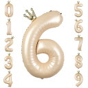 GRESATEK バルーン 数字 風船 誕生日 40インチ 大きい ナンバー6 バースデーバルーン 王冠付き クラウン 飾り付け 結婚式 パーティー 記念日 ウェディング キャラメル