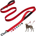 Fida リード 犬用 ロングリード 持ち手2個 柔らかいパッド付き 小型犬 中型犬 大型犬 ペット用 訓練リード 夜間反射 (1.8m, レッド)