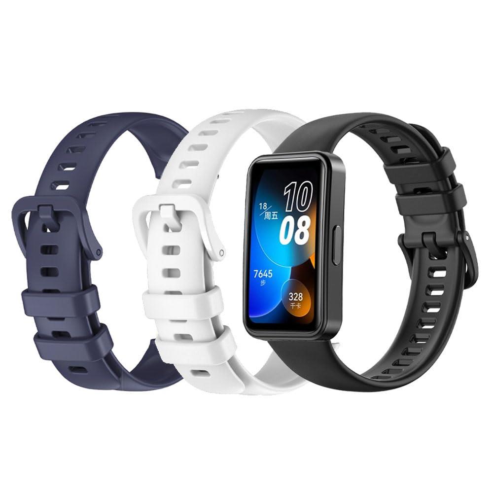 サムコス HUAWEI Band 8/9交換バンド シ 3個セット 替えベルト 交換用ベル TPU 通気性 防汗 柔らかい シリコン製 調節可能 取付簡単 機能 (黒色+深い青+白色)