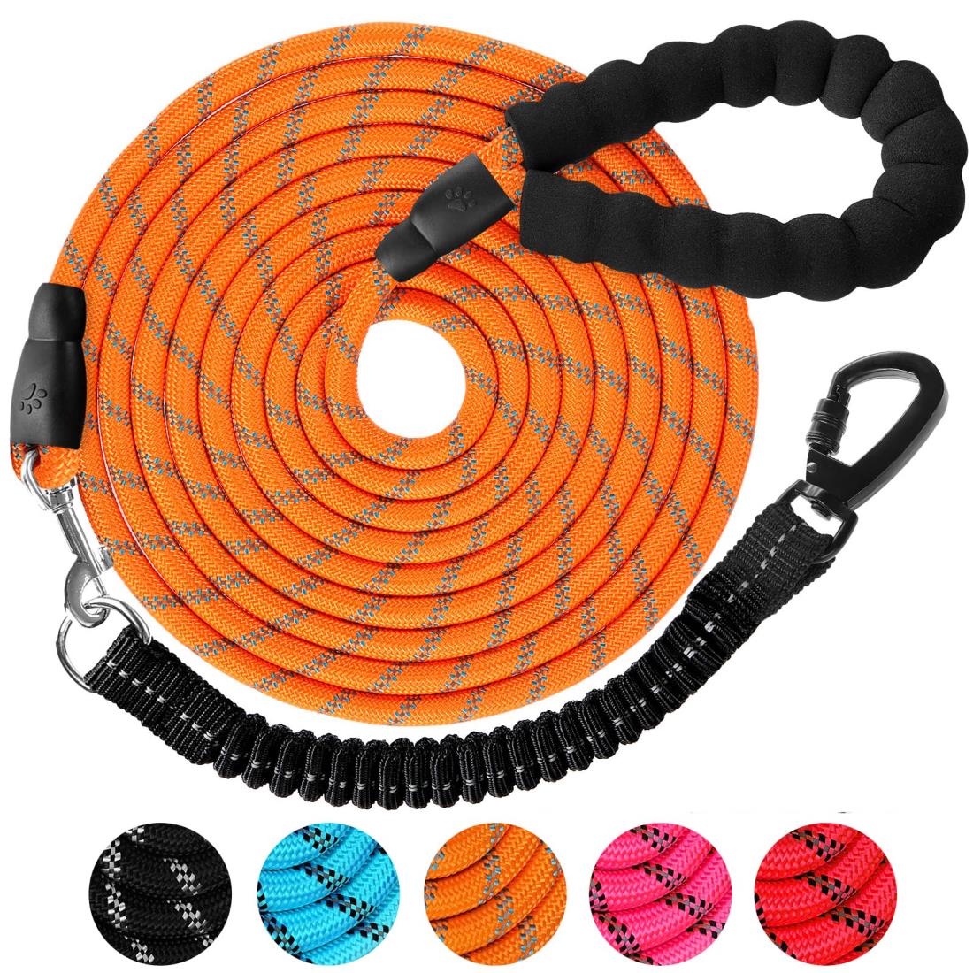 DANOFY 犬 リード ロングリード 犬用リード 15m - 長い丸ロープ 小型犬 中型犬 大型犬 反射 軽量 丈夫 持ちやすい スポンジハンドル 伸縮リード付き 犬用散歩ひも 訓練用リード 負担減軽 衝撃吸収 オレンジ