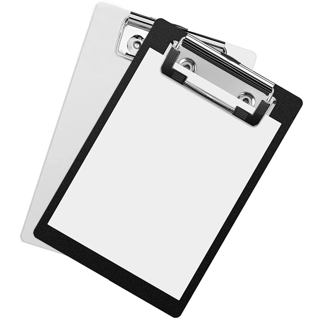 クリップボード ミニサイズ 15 x 10cm 2枚セット ポケットサイズ 書類整理 バインダー メモ帳 保管 伝票バインダー 携帯便利 (黒＋透明)