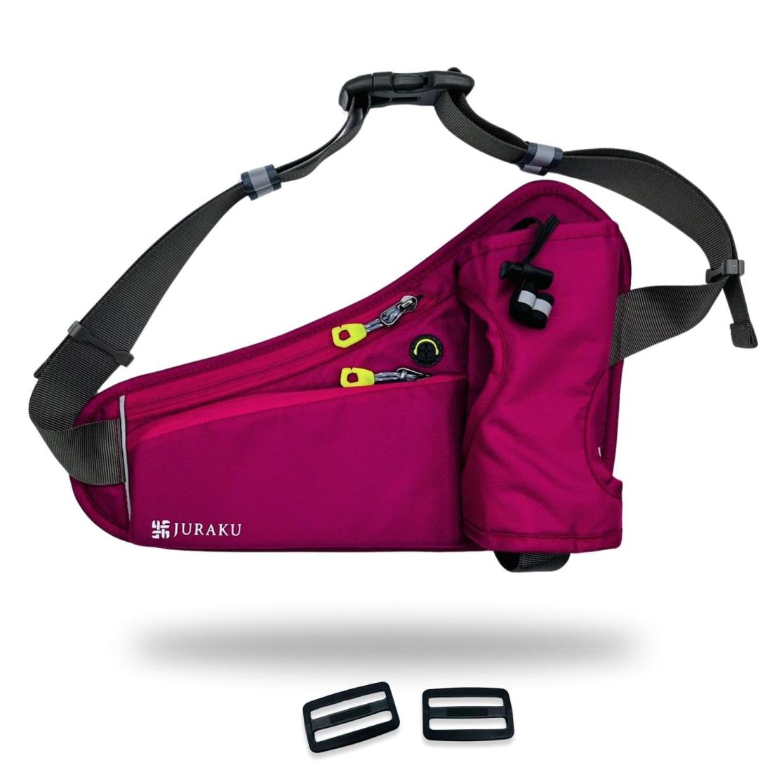 JURAKU ランニングポーチ ペットボトルホルダー ベルトストッパー付 ローズレッド