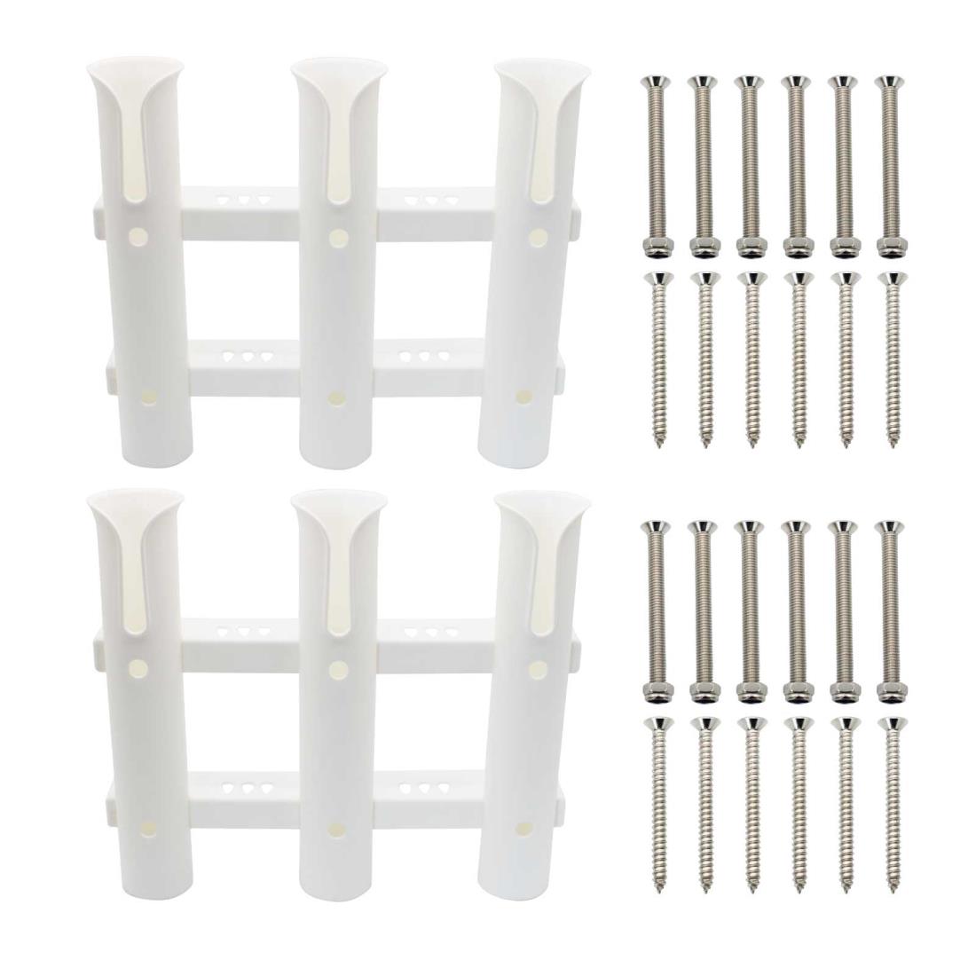 Funriche ロッドホルダー 3連 釣り竿 ホルダー ロッドスタンド 釣り 竿立て 白/黒/選択 竿受け ネジ組立 船 船竿置き(ホワイト)(2個セット)