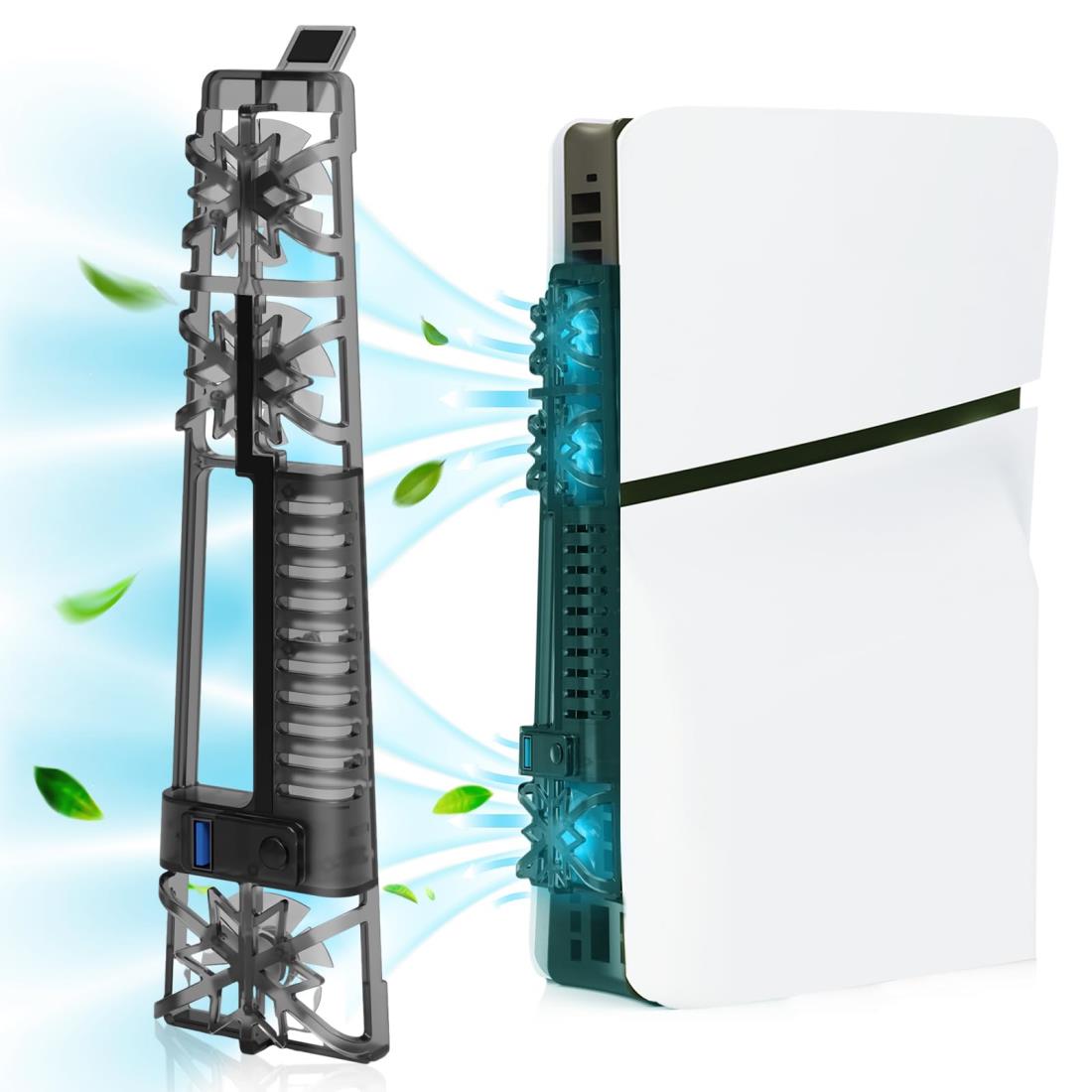 2023新型 PS5 Slim用冷却ファン 新型PS5 Slim用アクセサリー PS5 Slim本体用放熱 2段階風速調整 RGBカラフルな照明モード 雰囲気作り USBポート付 ディスク/デジタル版の両対応 新型ps5 Slim周辺機器用