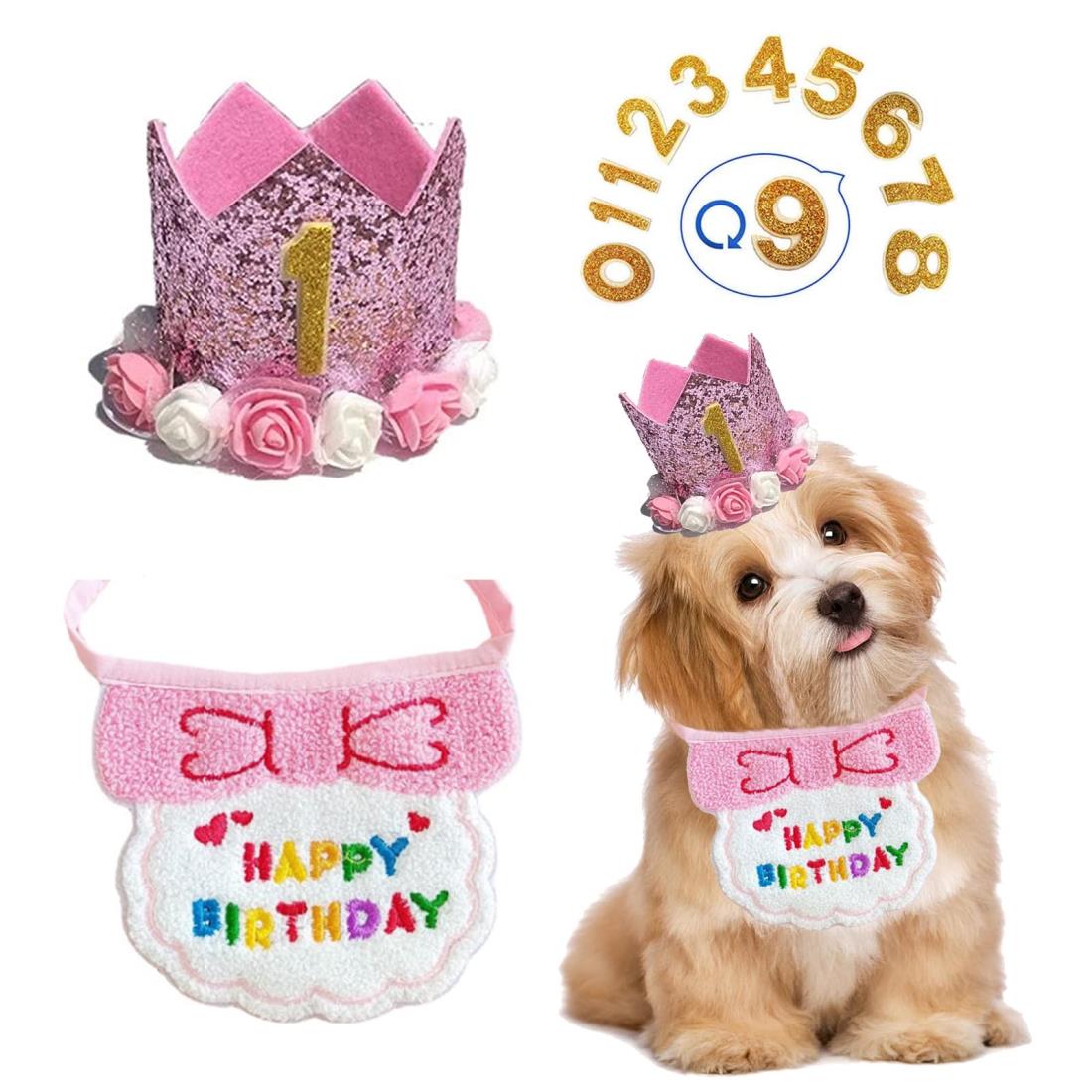 犬 誕生日 帽子 happy birthday バンダナ よだれかけ 数字付き おしゃれ 犬 猫用 ペット 誕生日 帽子 ..