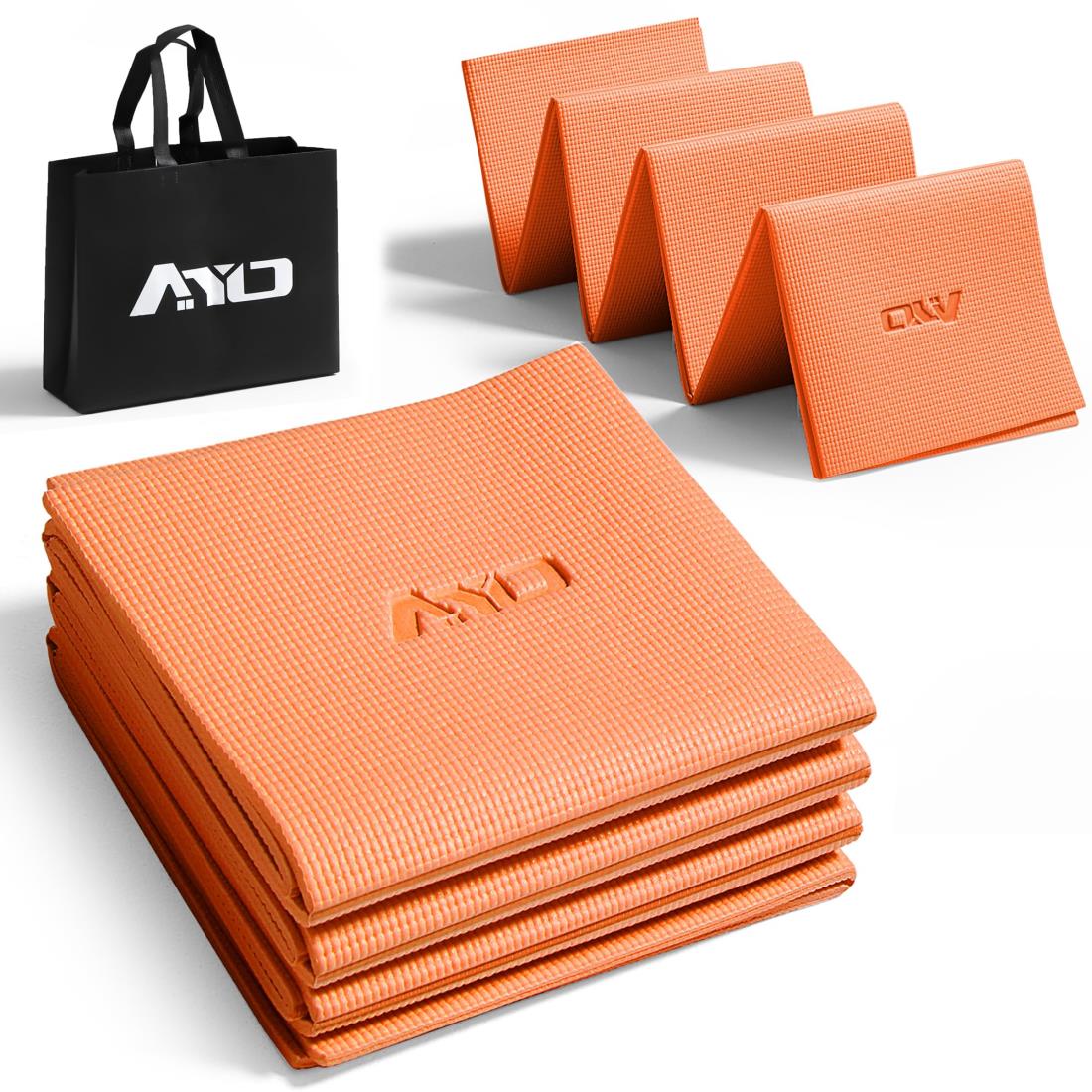 ヨガマット 折りたたみ 厚め6mmトレーニングマット AYO 幅広 軽量 人気 持ち運び便利 ヨガマットバッグ付き コンパクト(173*61cm) ストレッチ フィットネス ピラティス 旅行用 オレンジ