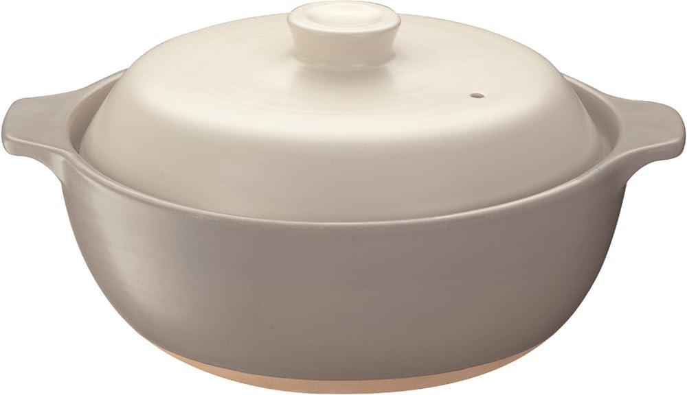 イシガキ 鍋 6号 白 グレー 約直径23×奥行19×高さ11cm 容量約0.9L 吹きこぼれにくい 土鍋 モダン 1~2人用 ガス火 4284