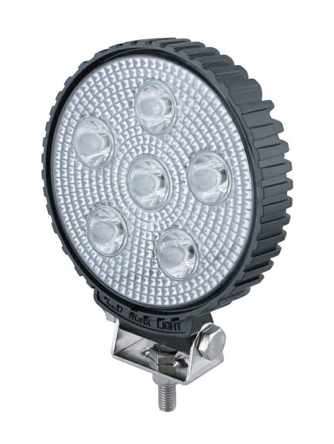 サイズ：約109mmφ×奥行32mm、作動電圧：DC10V～30V、DC12V時：約1.1A、DC24V時：約0.6A、明るさ：1440lm、重さ：約320g ・色温度、LED色 6000K、ホワイト ・材質 本体：アルミニウム（プラスチックレンズ）、ステー：ステンレス ・防塵防水 IP67相当
