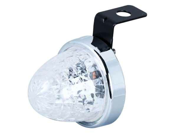・稼働電圧 10V～36V ・電流値(mA)：DC12V時　/　DC24V時 DC12V時20mA　/　DC24V時30mA ・明るさ(㏐)　（ピーク時） 532771ブルー 10㏐、 532772イエロー 40㏐、 532773グリーン 20㏐、 532774ホワイト 40㏐、 532777レッド 20㏐、 532779紅茶 20㏐ ・サイズ 50mmΦ×高さ44mm、 ネジピッチ：30mm、 ネジサイズ：4mmΦ ・材質 レンズ/アクリル、ベース/PC　リング/ABS　クロームメッキ ※レンズの交換はできません。 ※本製品はノイズ対策をしておりますが、環境によりノイズが発生する場合がございます。 ※本製品は防塵防水対策（IP67取得）しておりますが、環境により浸水する場合がございます。 製品に直接、高圧洗浄機など吹きかけないでください。浸水など故障の原因となります。 ※DC24V仕様とDC12V仕様とでは光度が異なります。 ※発光は点滅のみとなります。点灯の機能はありません。
