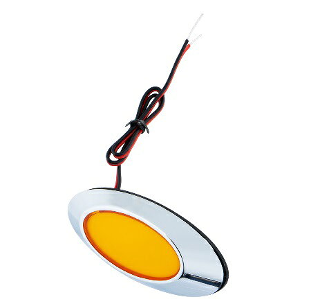定格 DC10V～DC36V 消費電流 【ブルー、イエロー、グリーン、ホワイト、アイスブルー、アンバー】DC12V時：0.16A、DC24V時：0.07A 【レッド】DC12V時：0.12A、DC24V時：0.06A 明るさ（ルーメン） ブルー：30、イエロー：200、グリーン：110、ホワイト：150、アイスブルー：125、レッド：65、アンバー：110 サイズ 約94×39×11mm、ネジピッチ：70mm 材質 樹脂 内容 本体×1、メッキリング×1、グロメット（平面用×1、曲面用×1）、タッピングビス（M4）×2、ネジ（M4）/ナット×2 防塵防水規格 IPX7相当 ※付属の曲面用グロメットは40～60mmφの丸パイプに適合します。