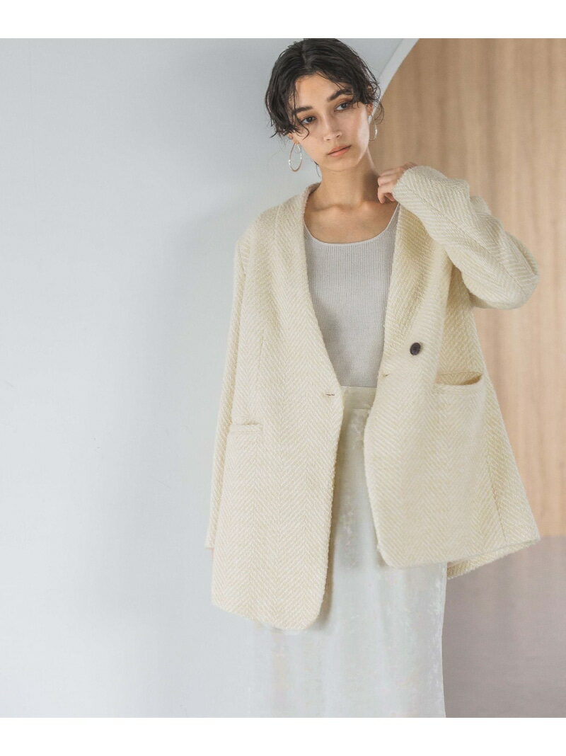 【SALE／33%OFF】(W)ノーカラーツィードJK apart by lowrys アパートバイローリーズ ジャケット・アウター ノーカラージャケット ベージュ グレー【RBA_E】【送料無料】[Rakuten Fashion]のサムネイル