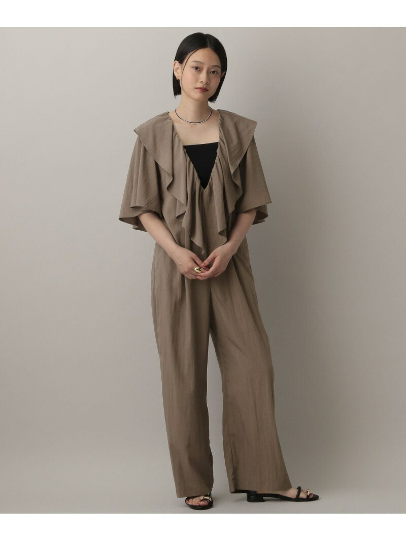 【SALE／50%OFF】フリルVオールインワン A part by アパートバイ オールインワン・オーバーオール オールインワン・つなぎ ブラック ブラウン【RBA_E】【送料無料】[Rakuten Fashion]