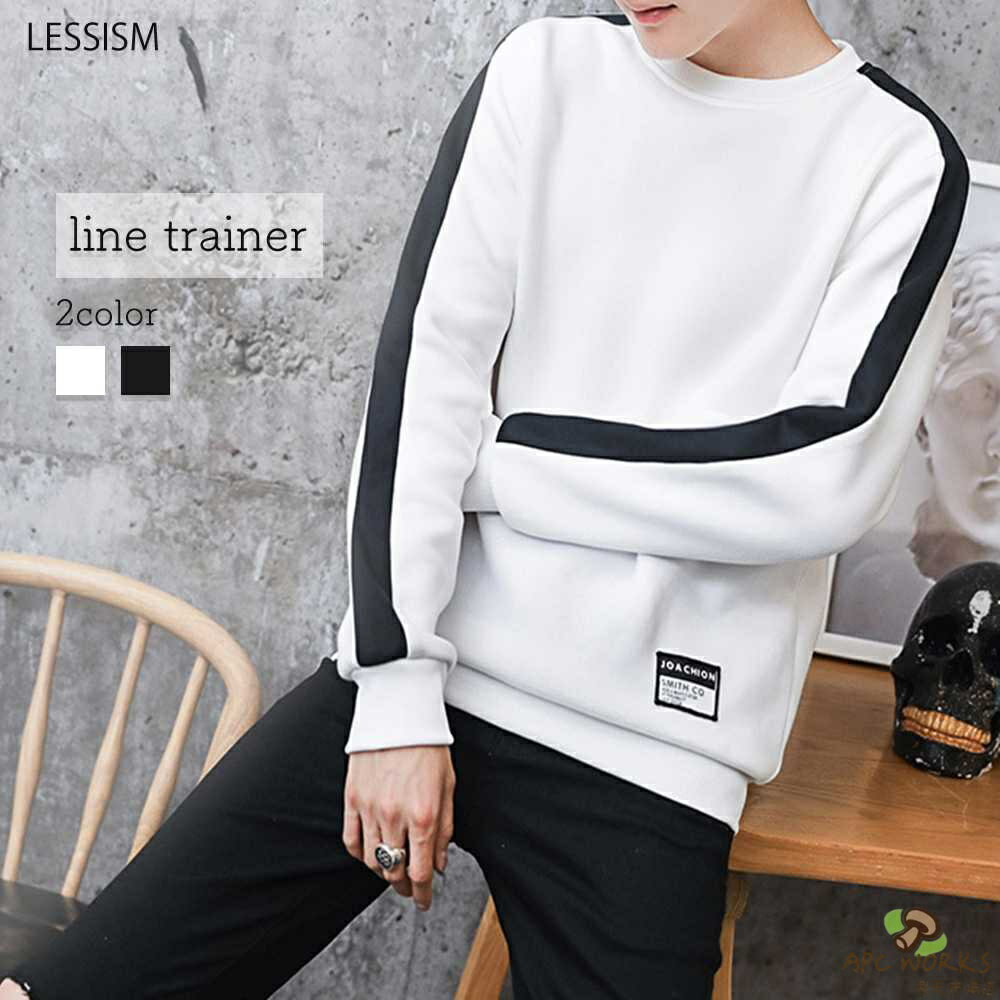 乐天商城 - トレーナー メンズ 袖ライントレーナー ゴルフ 暖かい 人気 ビッグシルエット 春 Tシャツ 大きいサイズ スポーツ ストリート スウェット 冬 派手 プリント 秋 厚手 大人 白 無地 おしゃれ 防寒 極暖 ジップ ハイネック 韓国 ブランド 前開き 長袖 ゴルフウェア