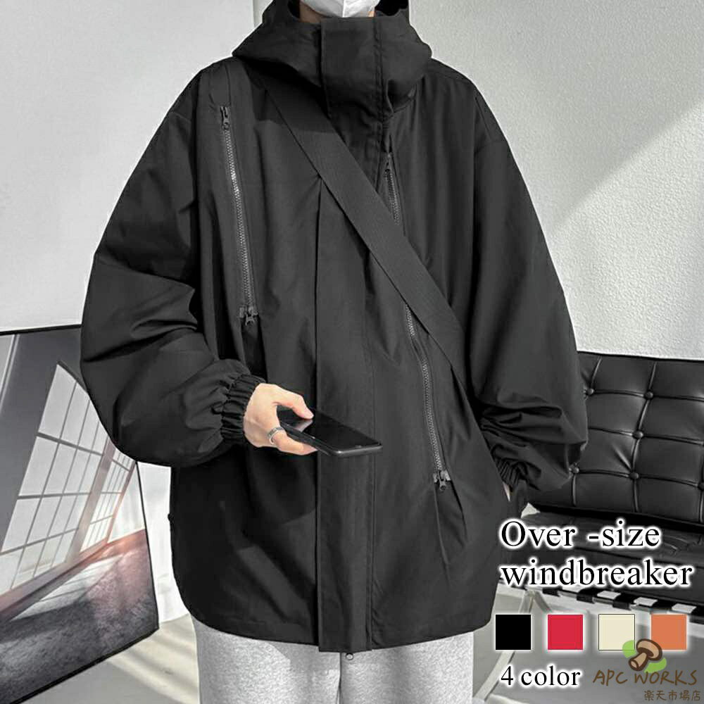 乐天商城 - パーカー メンズ オーバーサイズウィンドブレーカー ベージュ ブランド プルオーバー ダウン 暖かい オーバーサイズ 大きいサイズ 人気 白 春 黒 厚手 ジップ 冬 おしゃれ ジップアップ アウター 長袖 スウェット スポーツ ゴルフ ゆったり 大人 秋 ストリート 韓国