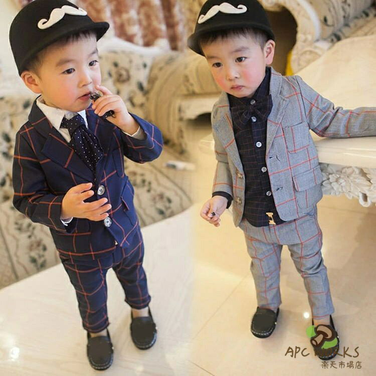 Suits, Tuxedos （Boys） - 【蝶ネクタイおまけ】子供服 フォーマル 男の子 子供 スーツ 男の子 フォーマルスーツ 男の子 キッズ フォーマル スーツ 子供スーツ 男の子 上下セット 入学式 卒業式 入園式 七五三 初節句 ベビー服 子供服 チェック柄 90 100 110 120