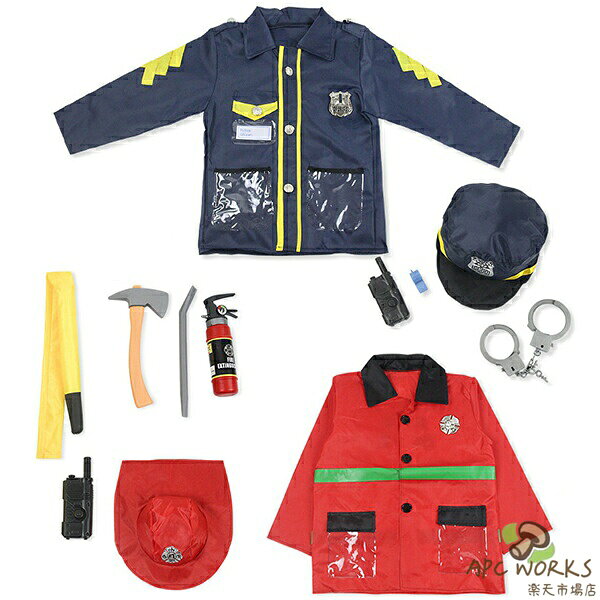商品内容: セット内容: 警察服5点セット：トップス＋帽子＋トランシーバー＋手錠＋口笛（※他は商品に含まれません） 消防服6点セット：トップス＋帽子＋トランシーバー＋消火器（水鉄砲ではありません）＋ホース＋斧（他は商品に含まれていません） カラー:写真ご参考 素材:ポリエステル 【サイズ】フリーサイズ 警察服：肩幅34cm　着丈52cm　袖丈41cm　バスト76cm　身長100-130cm 消防服：肩幅37cm　着丈57cm　袖丈45cm　バスト92cm　身長100-130cm ※実寸は平置きサイズです。2-3CMの誤差やタグ表記と異なる場合はご了承ください。 生産国:中国 【注意事項】 ◆モニターにより色の見え方が実際の商品と多少異なることがございます。あらかじめご了承くださいませ。 ◆商品生地、色合い、装飾部品の色やデザインなど、生産時期によって、差異が生じます。そのため、同じ商品を複数点ご購入の場合、場合によって色、コサー ジュのデザイン等差異がでる場合がございます。ご了承ください。 ◆輸入商品について、ご存知の通り海外の工場での縫製は日本の工場と比べますと、縫製の見劣、糸のほつれ、製造過程における小さなキ ズ、シミなどが見られる場合がございますが、不良品ではございません。出荷時にすべての商品を検品しておりますが、予め上記点ご了承下さ い。 ●実際お届けする商品は、生地の裁断の仕方によって写真と柄の配置が異なります。予めごご了承ください。 ●手作業で縫製しておりますので裁断の時にチャコペンで印をつけております線が残る場合があります。クリーニングや洗濯で消えますので品質に問題はありません。