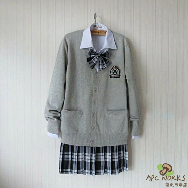 JK制服 4点セット 女子高生 学校制服 春秋冬用 スクール 仮装 カーディガン 蝶ネクタイ シャツ レディース 女の子 コスチューム JK コスプレ グレー クラスの服 綿 學院風 イギリス風 高校制服 大きいサイズ 送料無料