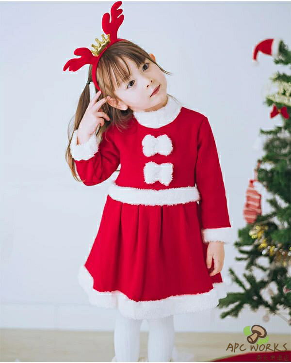サンタ服 女の子 キッズ サンタ コスプレ サンタさん 衣装 コスチューム 子供服 子供用 仮装 3点セット ワンピース 蝶結び 帽子 サンタクロース クリスマス トナカイ 仮装 演出服 発表会 パーティー イベント プリンセス 厚手 暖かい かわいい 2
