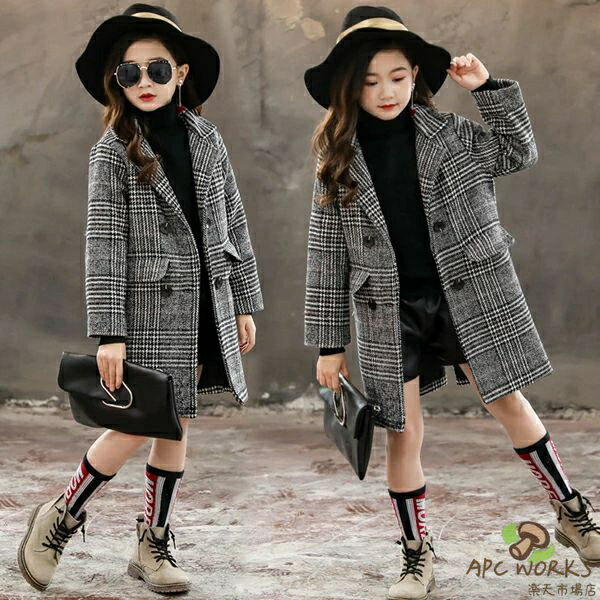 乐天商城 - チェスターコート 女の子 キッズ 子供 ダッフルコート 千鳥格 ロング チェック柄 子供服 ラシャコート ジャケット 春 秋 冬 アウター フォーマル ジュニア 通園 通学 入学式 入園式 長袖 羽織物 ハーフコート 厚手 ガールズ 防寒 カジュアル