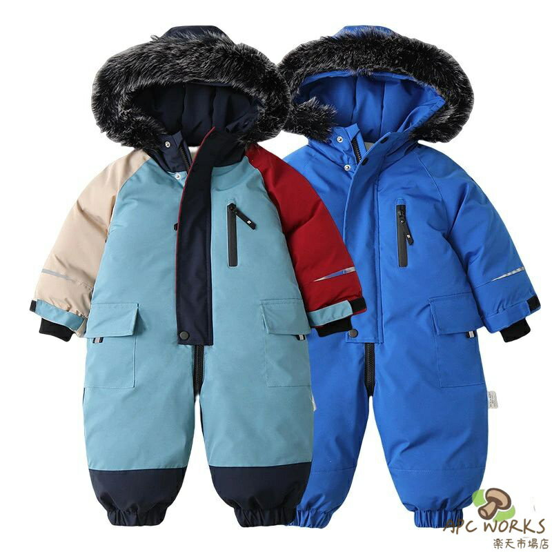送料無料 ベビーロンパース スノーウェア スキー お出かけ 冬服 スノーボードウェア カバーオール プラスベルベット ジャンプスーツ 雪遊び ジャケット アウター 女児 男児 厚手 長袖 フード付 防寒着 幼稚園 保育園 出産祝い クリスマス プレゼント